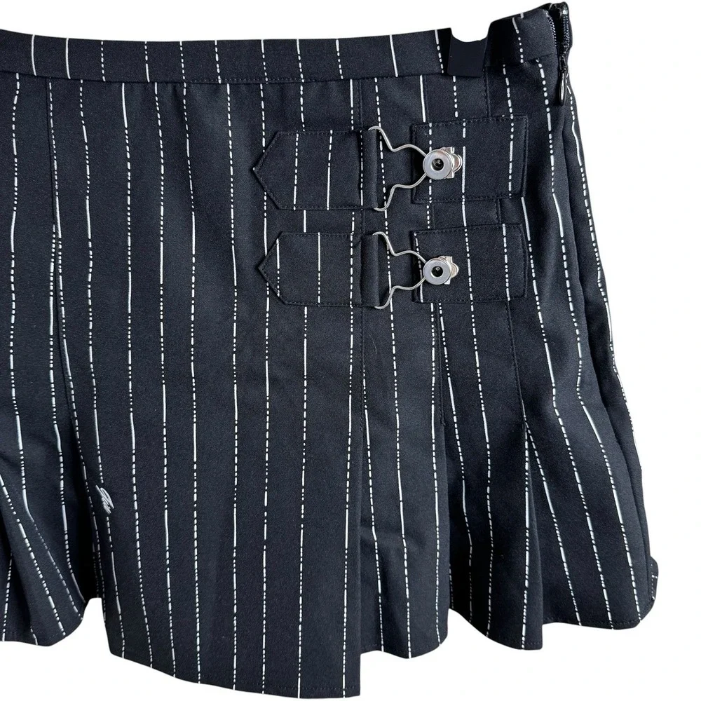 I.AM.GIA Heather Mini Skirt Black Pinstripe Silver Buckle‎ Hardware Size Small